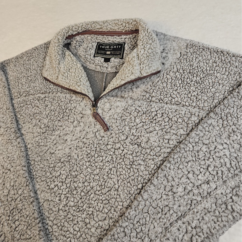 Women's Sz L True Grit Gray Fleece‎ Pullover 1/4 Zip Jacket Sweater